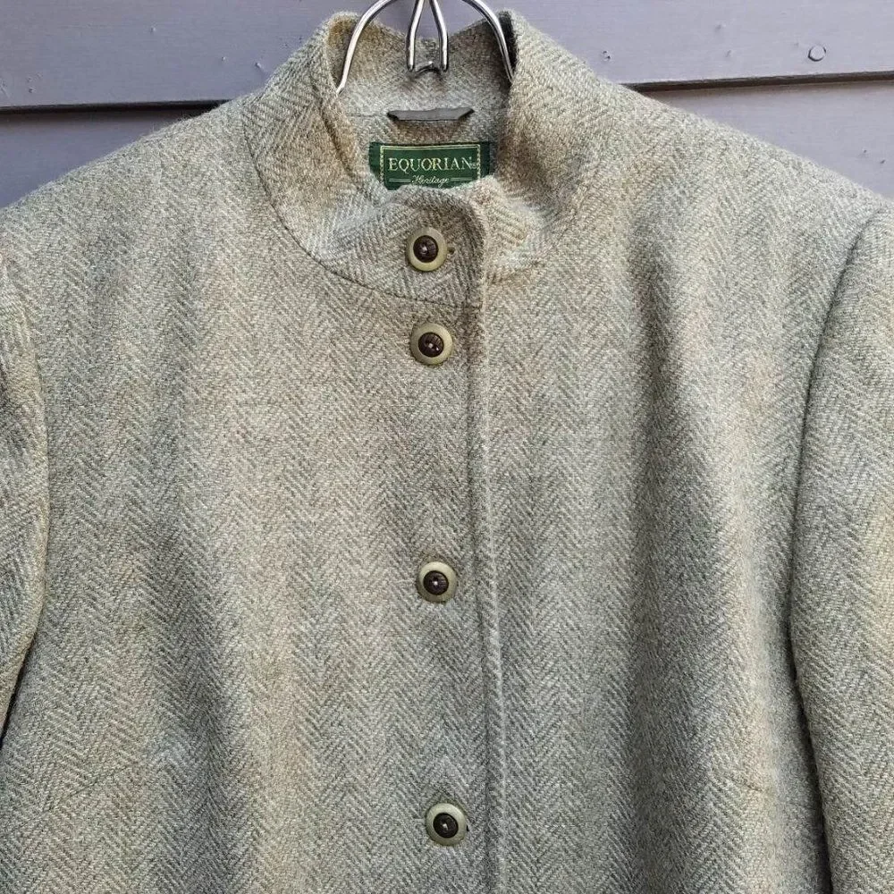 Equorian Heritage Wool Green Herringbone Skirt Suit Set size 12